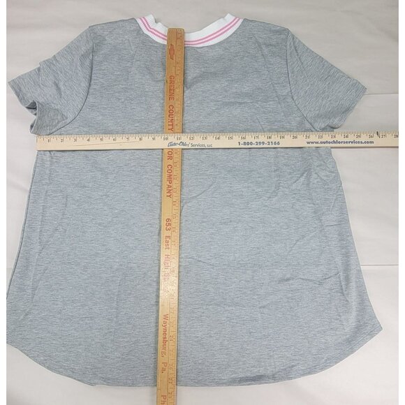 Honeyme T-Shirt Curvy Womens V-Neck Gray & Pink Striped Collar Womens XXL - Picture 6 of 6